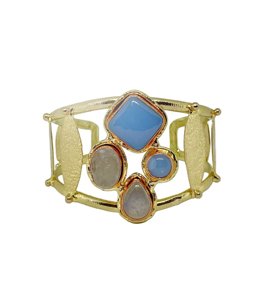 Multi-Stone Cuff Bracelet with Blue Chalcedony and Quartz Stones