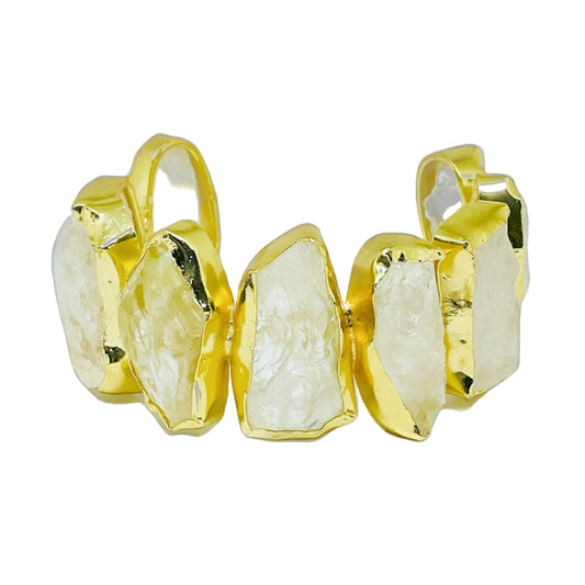 18K Brass Cuff Bracelet with Raw Quartz Stones