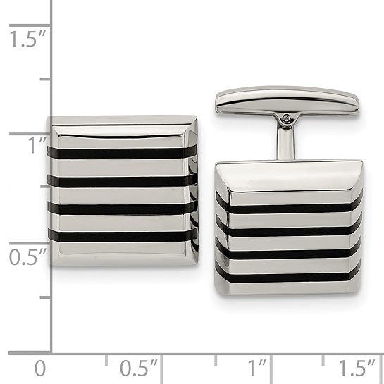 Modern Elegance: Stainless Steel Black Rubber Square Cufflinks