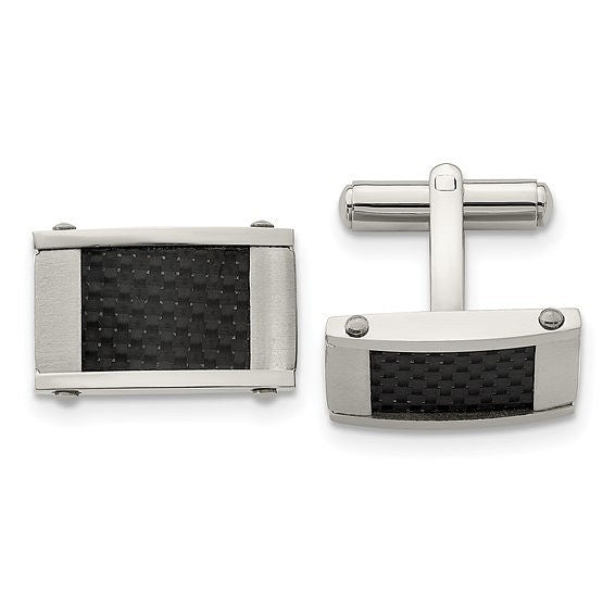 Stainless Steel Black Carbon Fiber Inlay Cufflinks