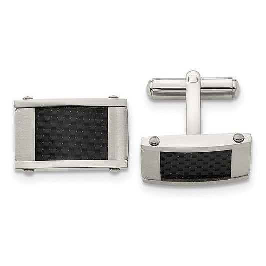 Stainless Steel Black Carbon Fiber Inlay Cufflinks