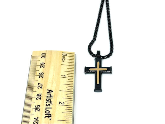 Black and Rose IP-Plated Cross Pendant with 24" Box Chain