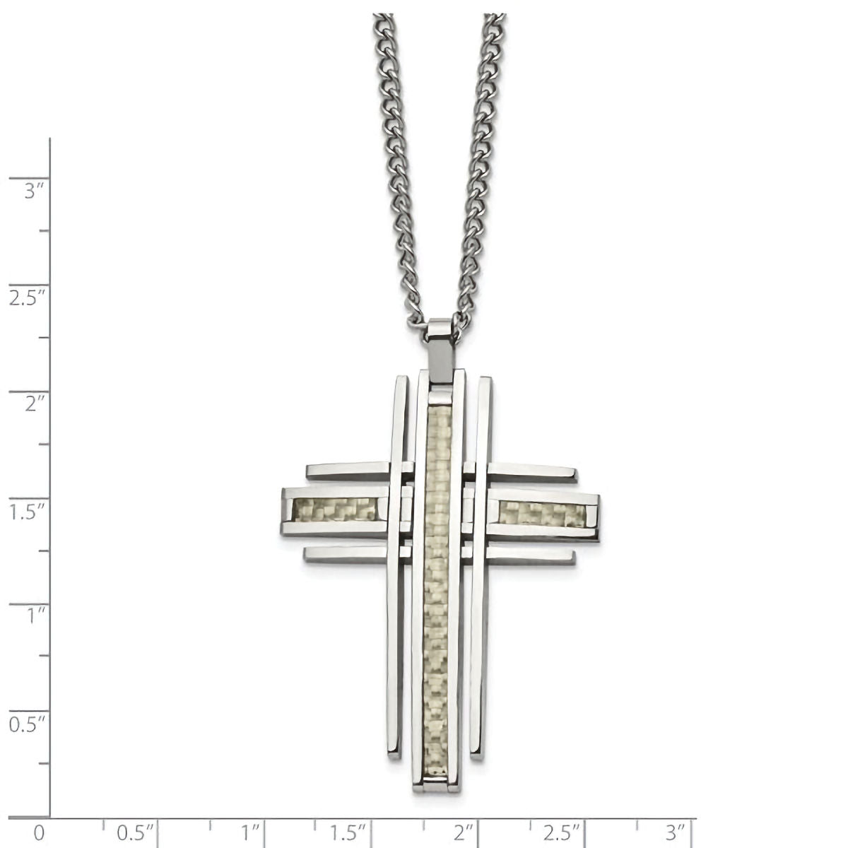 Unisex Champagne Carbon Fiber Stainless Steel Cross Necklace, 24"