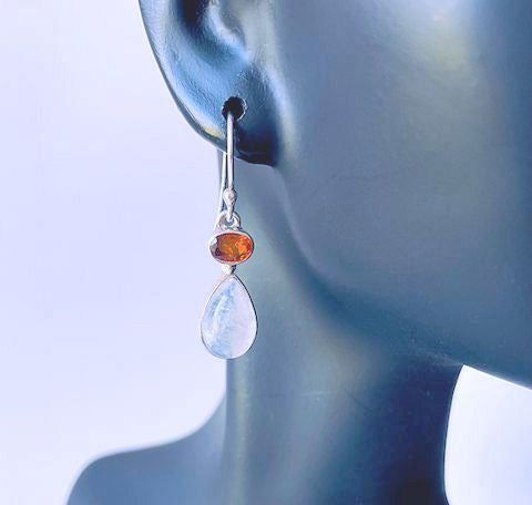 Moonstone and Orange Kyanite Earrings