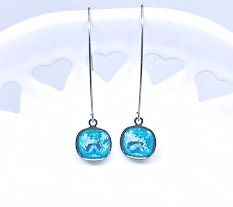 Square Blue Topaz Crystal Earrings