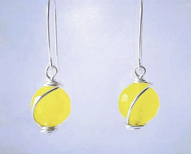 Faceted Yellow Agate Wire Wrap Earrings
