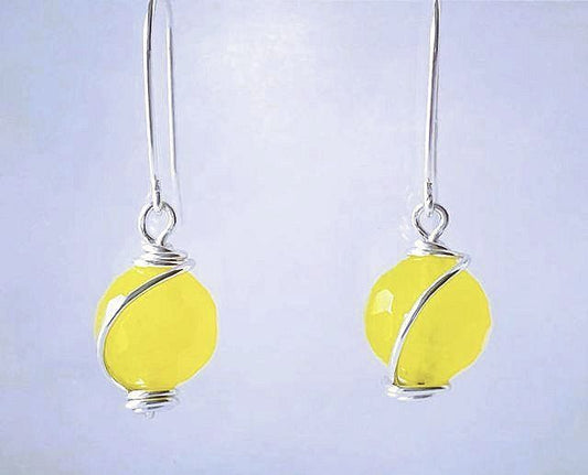 Faceted Yellow Agate Wire Wrap Earrings