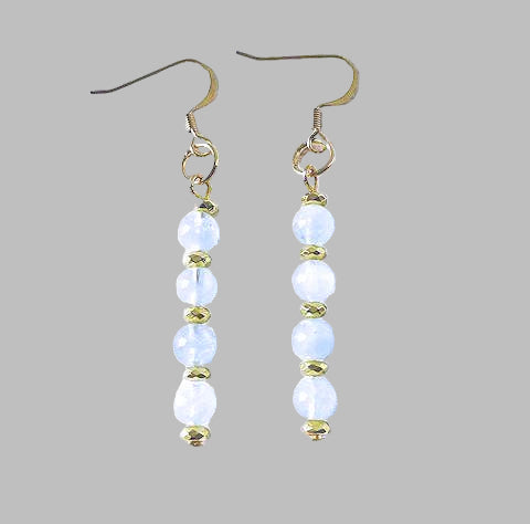 Aquamarine Beaded Earrings with Gold Hematite Spacers
