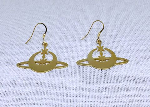 Gold Stainless Steel Star and Moon Earrings