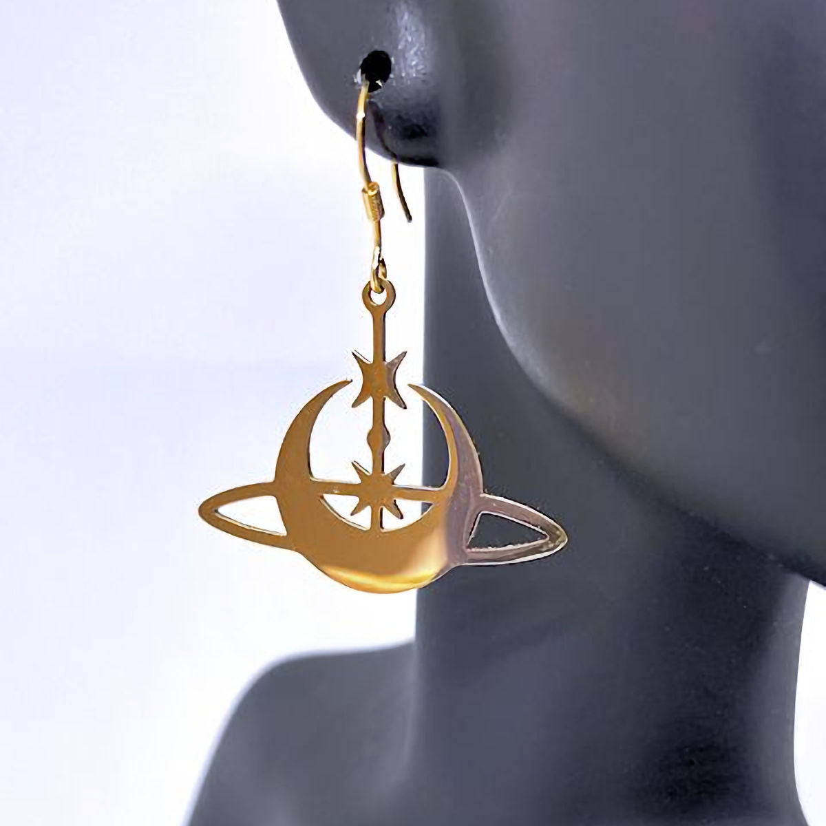 Gold Stainless Steel Star and Moon Earrings