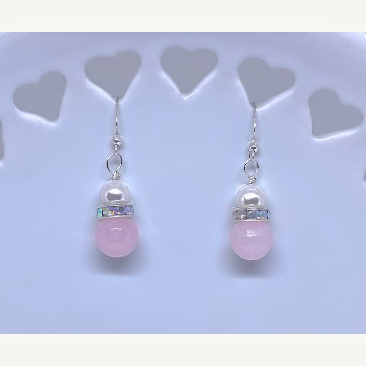 Faceted Light Pink Agate and Pearl Drop Earrings