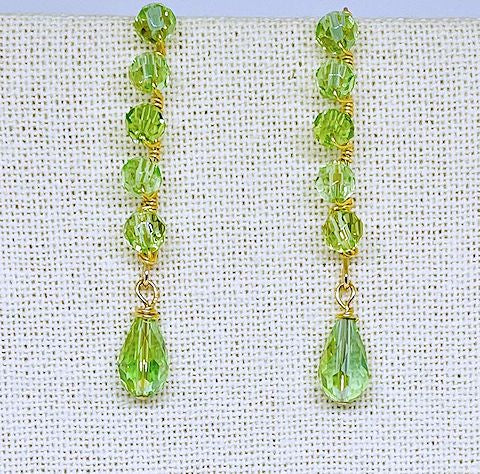 V-Shape Gold Plated Earrings with Chrysolite Czech Crystal Beads