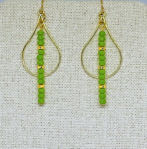Gold Plated Earrings with Faceted Green Chinese Crystal Beads