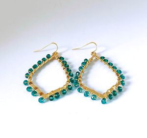 Geometric Emerald Crystal Accent Earrings
