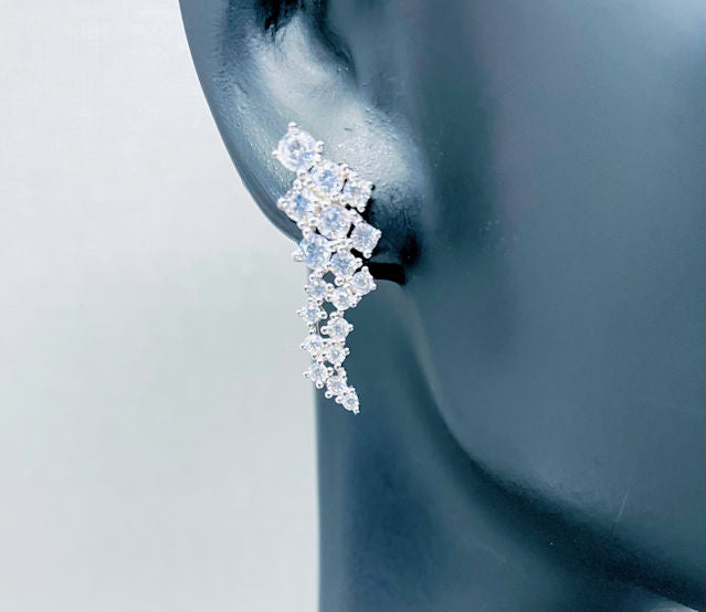 Sterling Silver Sparkling Cluster CZ Dangle Earrings