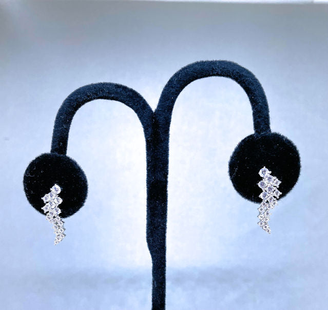 Sterling Silver Sparkling Cluster CZ Dangle Earrings