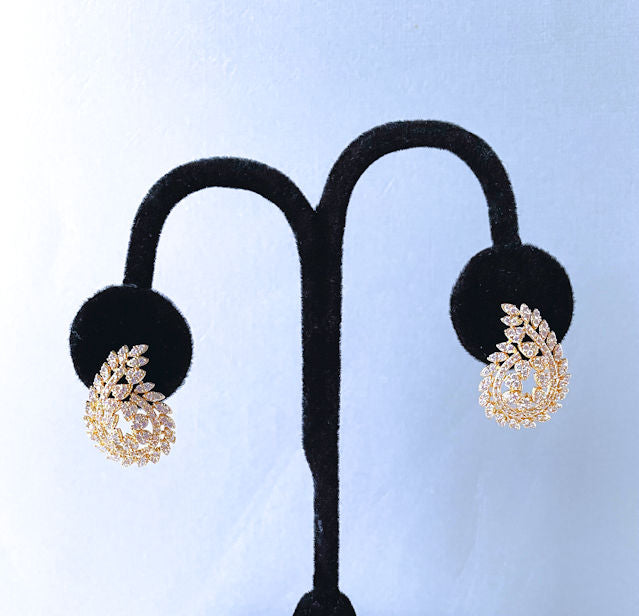 18K Gold Plated Zircon Leaf Earrings
