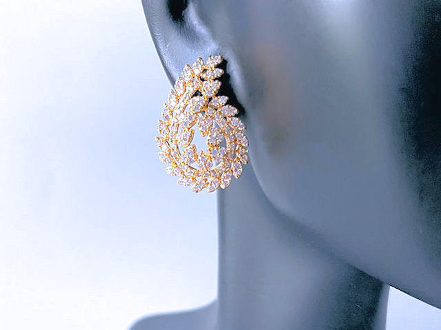 18K Gold Plated Zircon Leaf Earrings