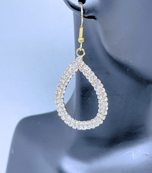 Gold Water Drop Rhinestone Hoop Earrings