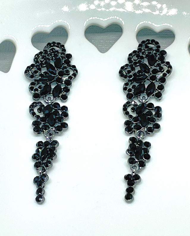 Timeless Glamour: Black Rhinestone Drop Earrings