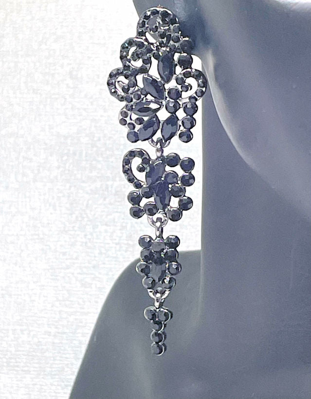 Timeless Glamour: Black Rhinestone Drop Earrings