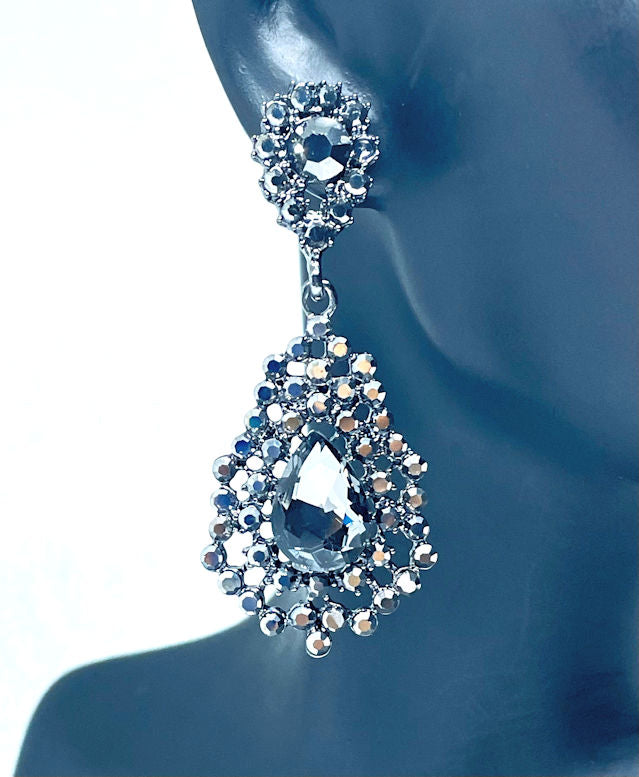 Grayish Black Rhinestone Dangling Earrings