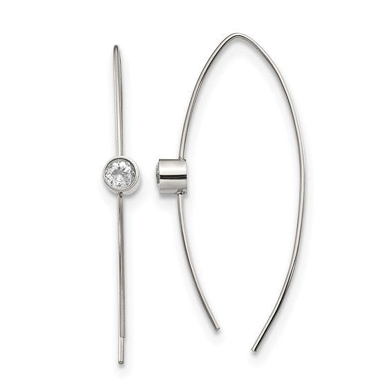 Stainless Steel Drop Earrings with Clear CZ Stone