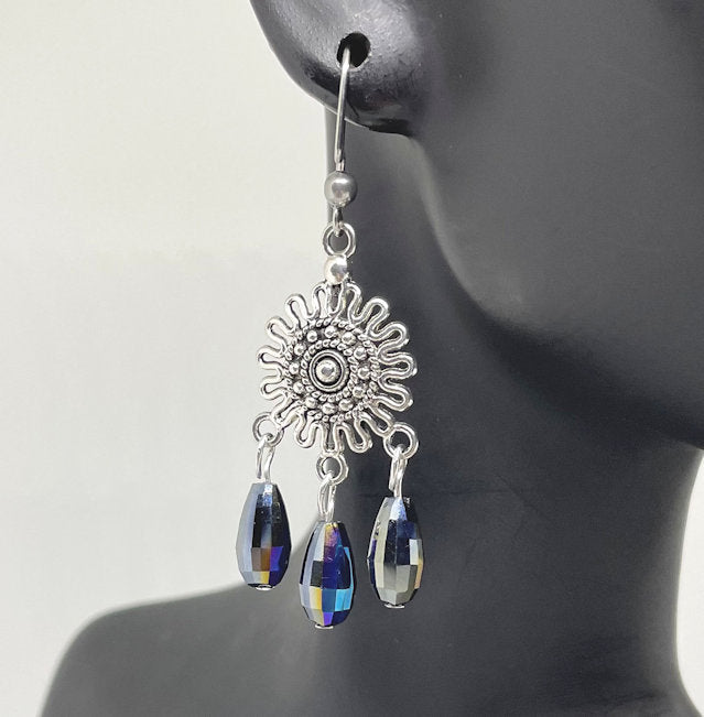 Filigree Earrings with Faceted Iridescent Crystal Beads