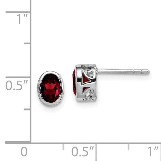 Sterling Silver Oval Garnet Post Earrings