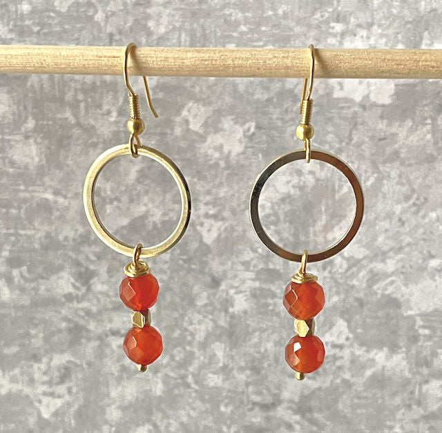 Dainty Faceted Carnelian Drop Earrings