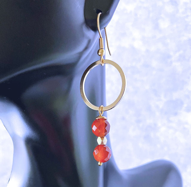 Dainty Faceted Carnelian Drop Earrings