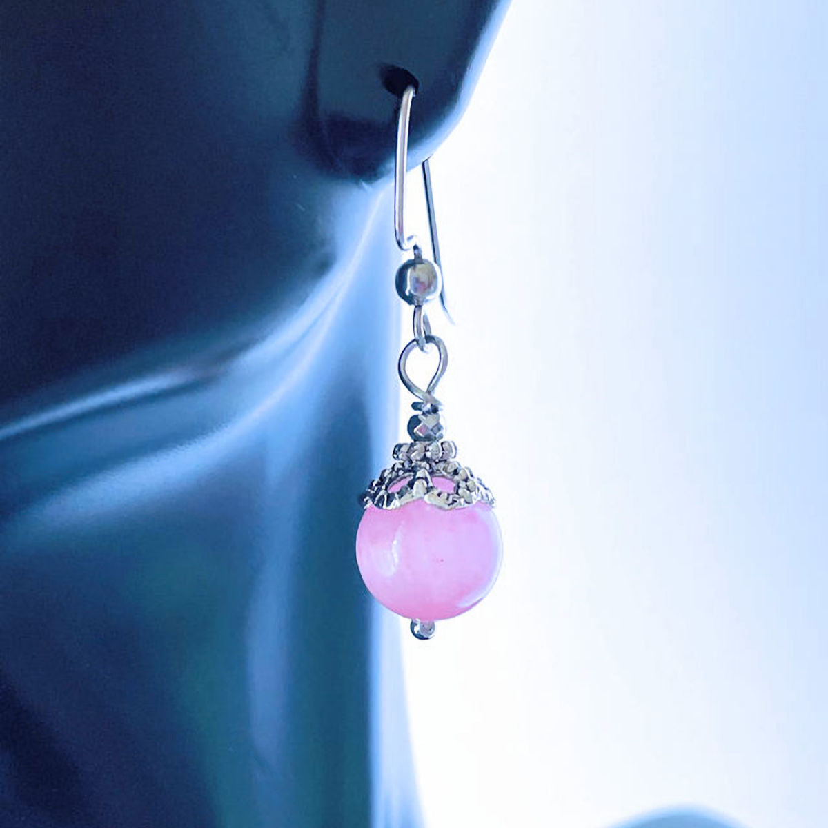 Earrings with Pink Electroplated Accent Bead