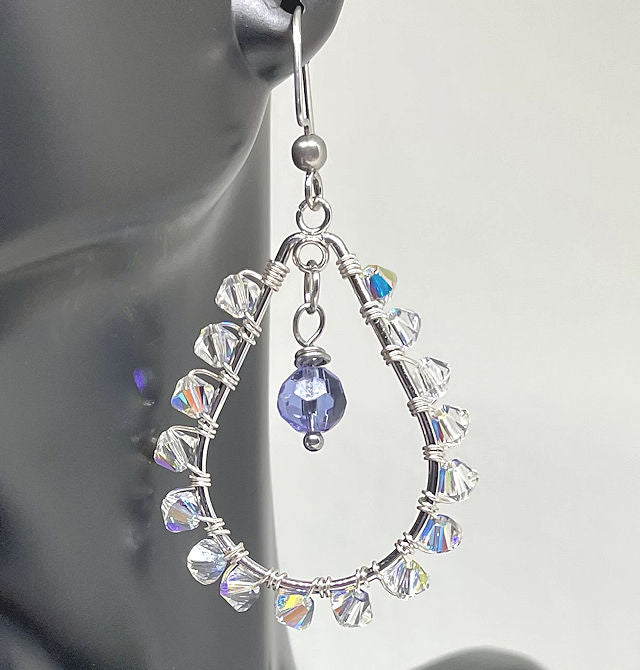 Unique Tear Drop Earrings with Faceted AB Crystal Beads