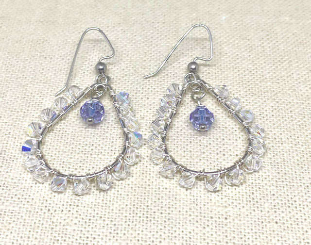 Unique Tear Drop Earrings with Faceted AB Crystal Beads
