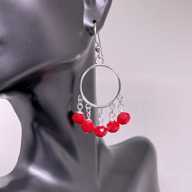 2" Dangling Earrings with Faceted Opaque Red Beads