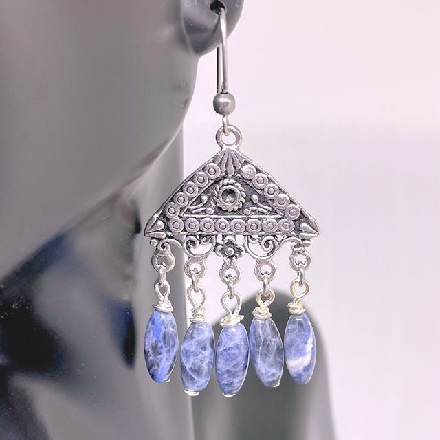 Tribal Earrings with Sodalite Beads