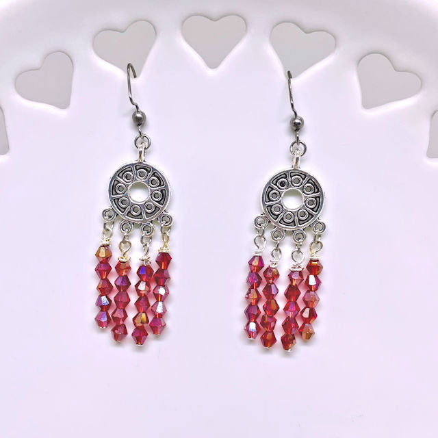 Dangling Earrings with Light Siam Crystal Beads