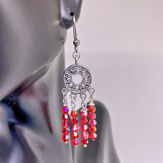 Dangling Earrings with Light Siam Crystal Beads