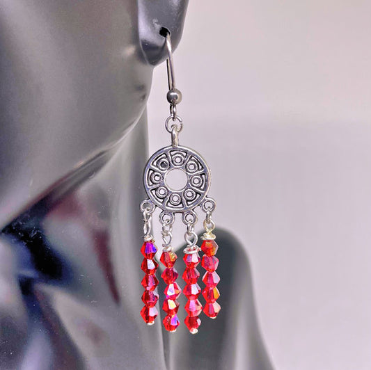 Dangling Earrings with Light Siam Crystal Beads