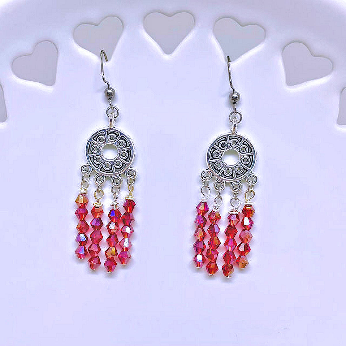 Dangling Earrings with Light Siam Crystal Beads