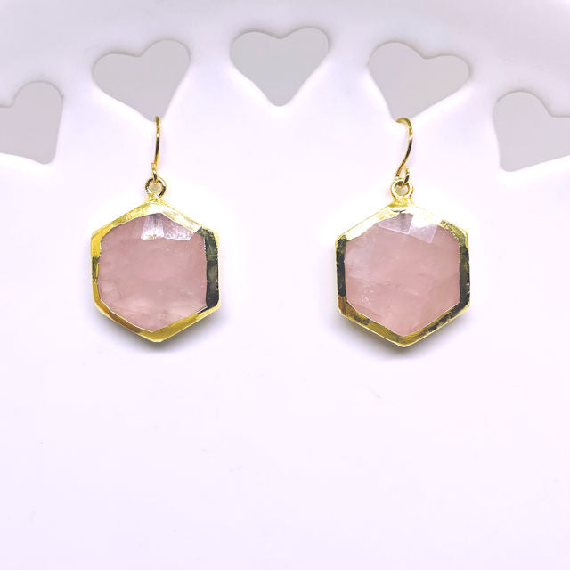 Faceted Geometric Shape Rose Quartz Earrings