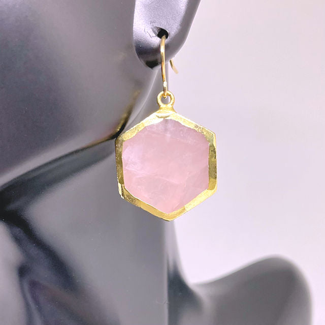 Faceted Geometric Shape Rose Quartz Earrings