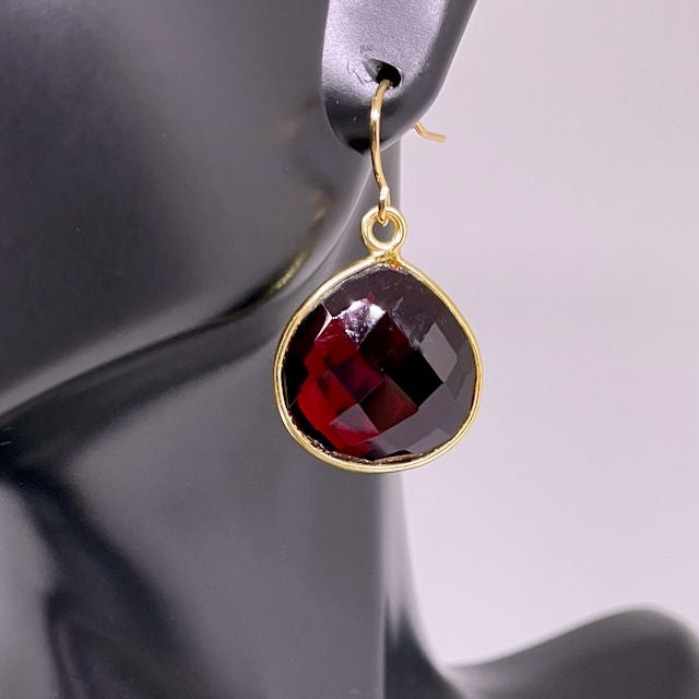 Faceted Tear Drop Garnet Quartz Earrings