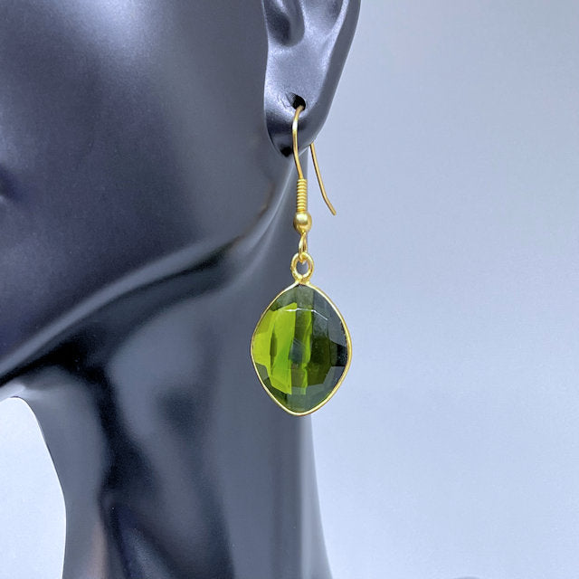 Faceted Olive Green Quartz Earrings