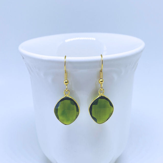 Faceted Olive Green Quartz Earrings