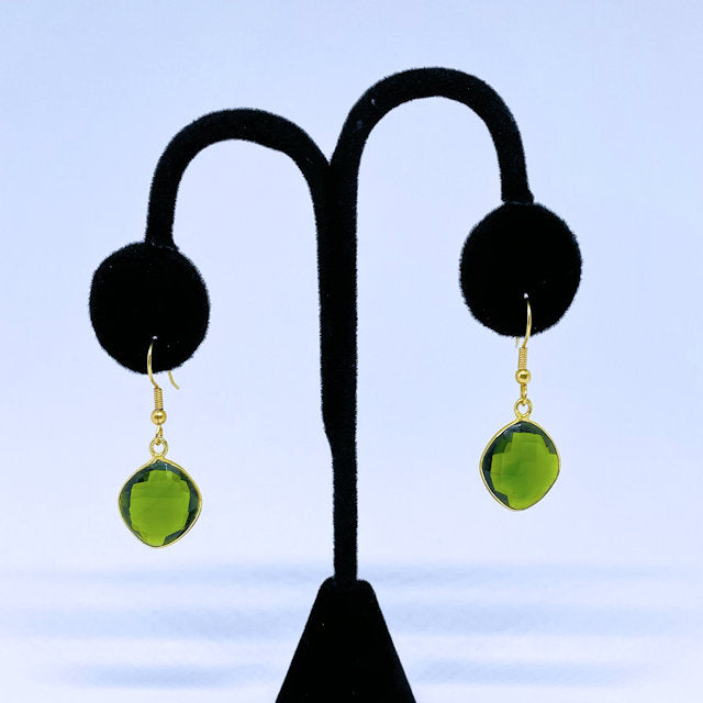 Faceted Olive Green Quartz Earrings