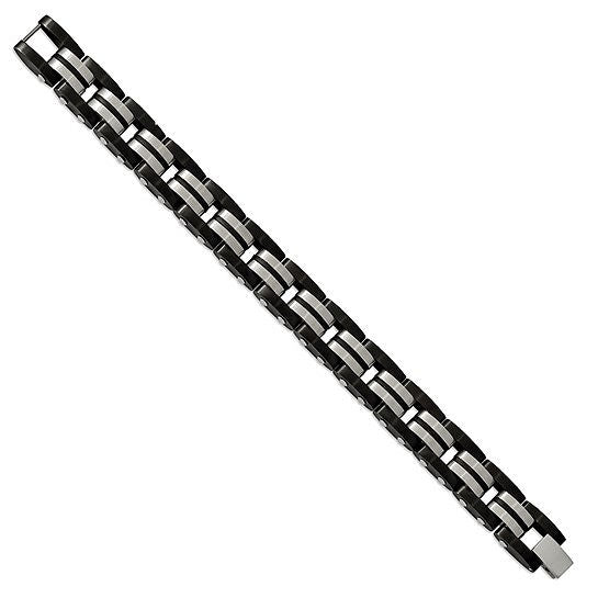 Stainless Steel Bracelet with Black Rubber Inlay