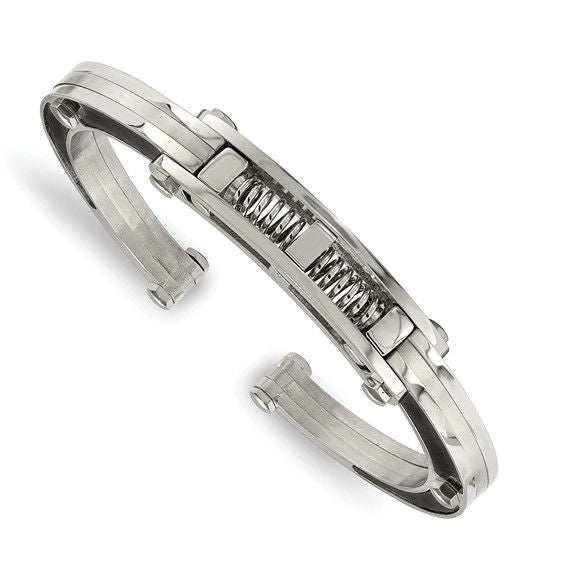 Stainless Steel Fiber Inlay Hinged Bangle Bracelet