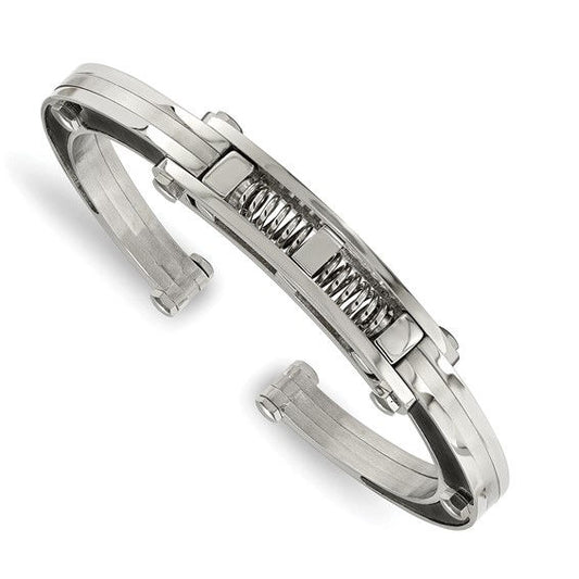 Stainless Steel Fiber Inlay Hinged Bangle Bracelet
