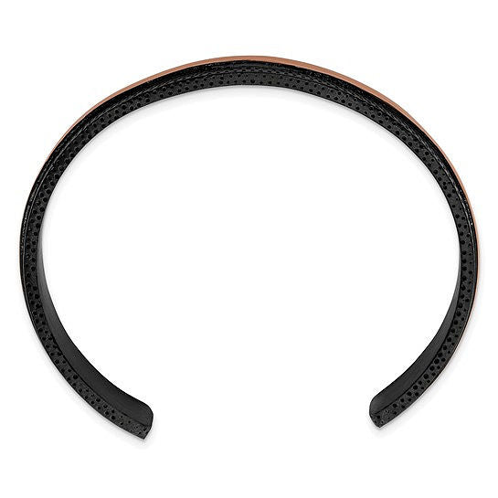 Textured Stainless Steel Black and Brown Cuff Bangle Bracelet